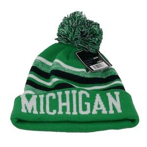 New York Headwear Michigan Winter Pom Black Green White Hat Adult OSFA NEW